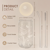 Mushroom 16oz Can Glass Tumbler with Acrylic Lid & Straw, Iced Coffee Cup for Women, Aesthetic Cups Gifts for Birthday Christmas